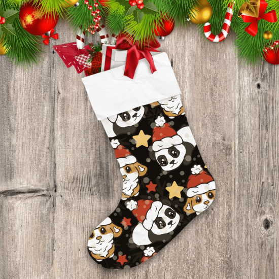 Corgi Dog And Panda Bear In Santas Red Christmas Stocking
